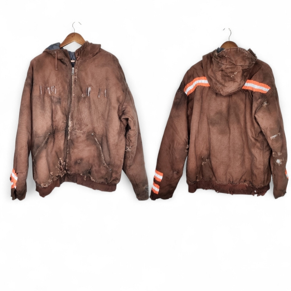 Sorel Brown Hooded Front Zip Heavily Distressed Jacket Size XXL
